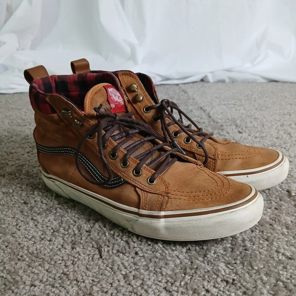 Vans Sk8-Hi MTE Gingerbread Brown Plaid Suede High Top Sneakers Mens 9.5